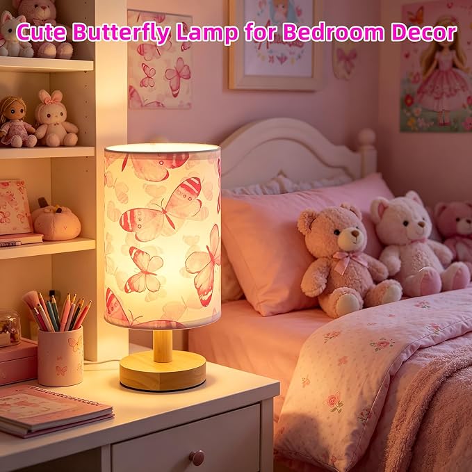 Butterfly Kids Table Lamp for Bedroom Girls Small Dimmable Bedside Lamps