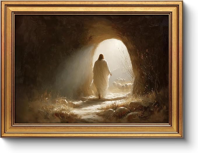 WHASAYART Gold Framed Vintage Wall Art for Living Room, Shepherd Painting Prints Shelf Decor for Kitchen, Chirstian Bedroom Wall Art, Chirstian Gifts for Friends or Family - Shepherd 16L x 12W