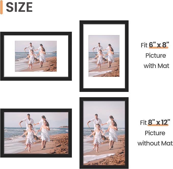 upsimples 8x12 Picture Frame, Photo Collage Wall Decor Set of 10, Black