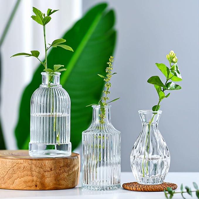 Clear Flower Vase Set, Glass Bud Vase in Bulk Set of 8 | Artistic and Cultural Flavor Mini Vases for Home Office Decor, Bedroom, Office, Small Vases Living Room Decorations,Wedding