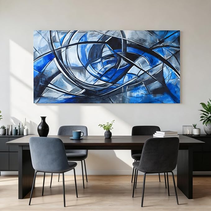 Abstract Wall Art Decor Modern Wall Art Pictures for Living Room Abstract Canvas Art Wall Decor Large Blue Wall Art Prints Artwork for Walls Black and White Wall Art Decor Home Office Decor 24" X 48"