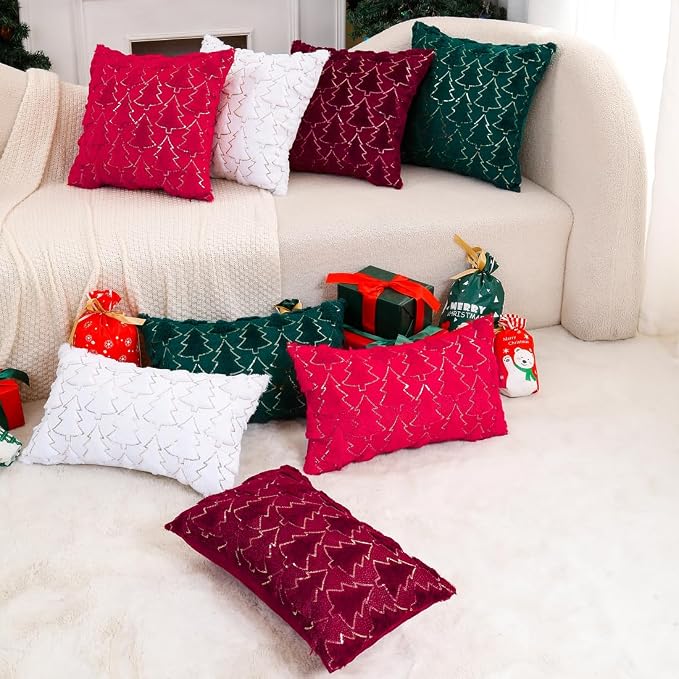 VAKADO Christmas Throw Pillow Covers 26x26 Set of 2 Embroidered Decorative Xmas Cushion Cases Holiday Soft Home Decor for Bedroom Sofa Chair Porch Winter, Red