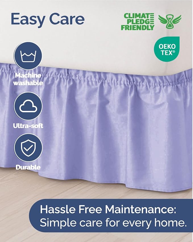 Wrap Around Dust Ruffle Bed Skirt, Full Size Beds - 15 Inch Drop, Lavender | Easy Fit Elastic Strap, Adjustable Pleated Bedskirt w/Brushed Fabric, Wrinkle & Fade Free, for Women, Men, Kids & Teens