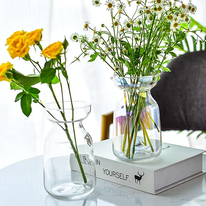 Gute Glass Vases for Decor,Modern Iridescent Flower Vase Centerpiece,5.9in | Premium Glass,Sturdy Thickened Base,Smooth Polished Rim,Wide Opening,Tapered Neck Design,For Living Room Kitchen Office