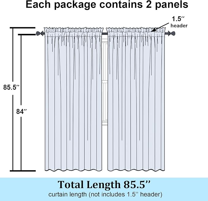 Simplebrand Ivory Sheer Curtains 84 Inches Long, Light Filtering Rod Pocket Solid Color Window Sheer Curtain Panels, Elegant Curtains & Drapes for Living Room, Bedroom 2 Panels (Ivory, 59" W x 84" L)