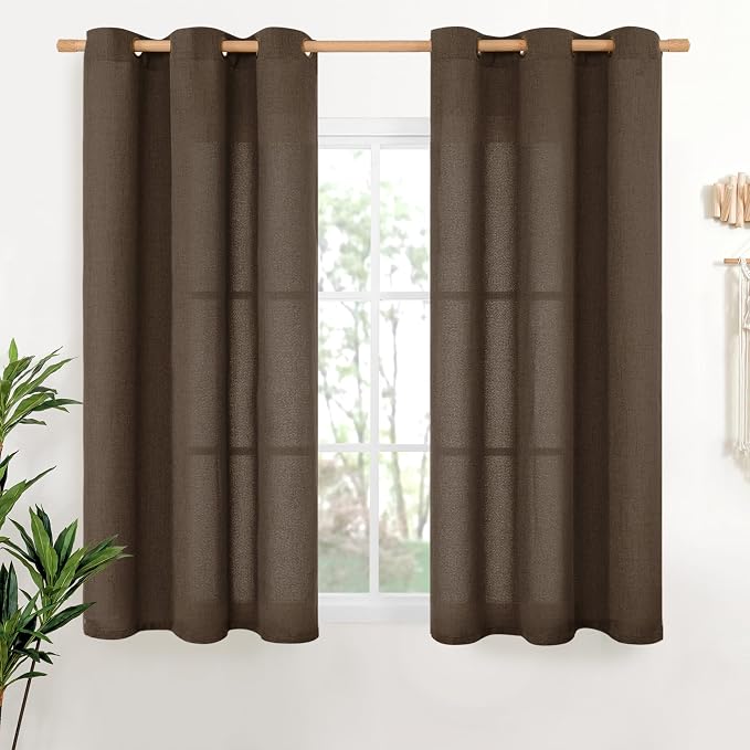 YoungsTex Linen Curtains 54 Inch Length for Living Room, Light Filtering Bronze Grommet Textured Window Drapes Privacy for Bedroom Living Room Decorative, Brown, 42 x 54 Inch, 2 Panels