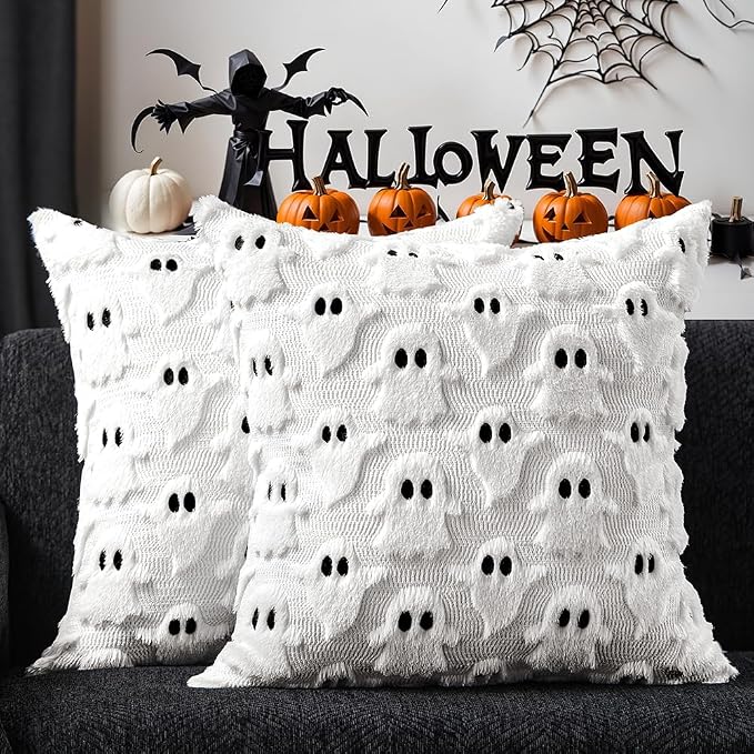 DFXSZ Halloween Pillow Covers 22x22 inch 2Pcs White Ghost Halloween Decor