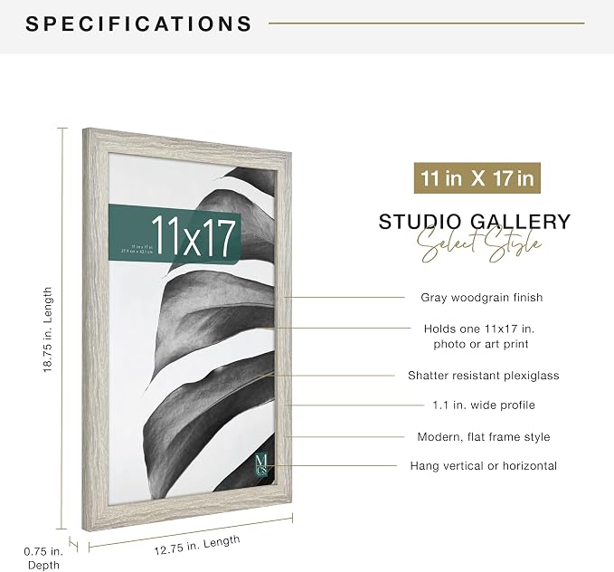 MCS Studio Gallery Frame Gray Woodgrain, 1-Pack