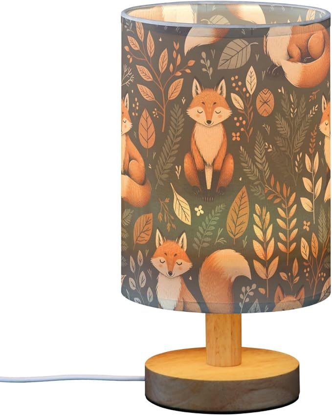 ALAZA Fox Vintage Leaves Decor Bedside Table Lamp with USB Port for Bedroom Nightstand Office Desk LED Bulb Included
