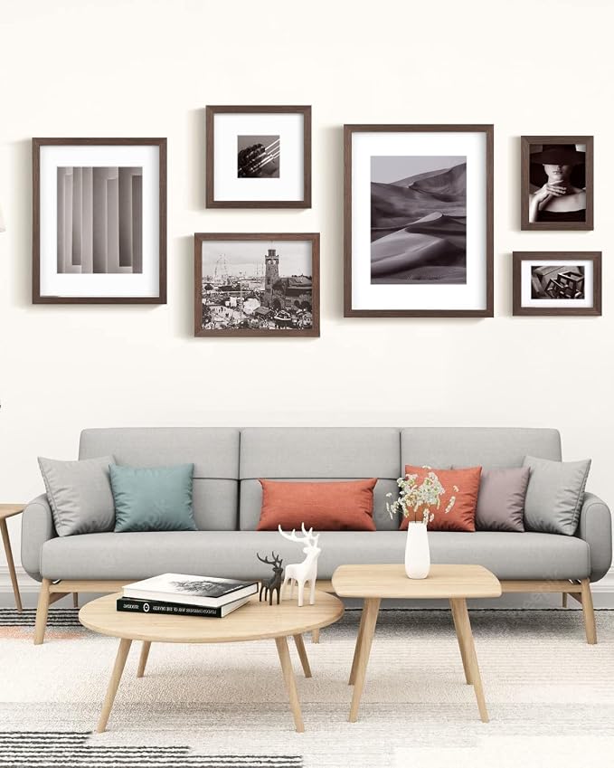 Egofine 5x7 Picture Frames Set of 4, Made of Solid Wood Covered by Plexiglass 3.5x5 and 4x6 with Mat or 5x7 without Mat, for Table Top Display and Wall Mounting Photo Frame Brown
