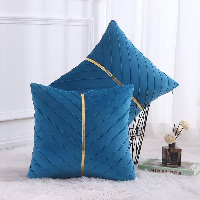 Velvet Throw Pillow Covers 26x26 Pack of 2 Gold Decor Lake Blue