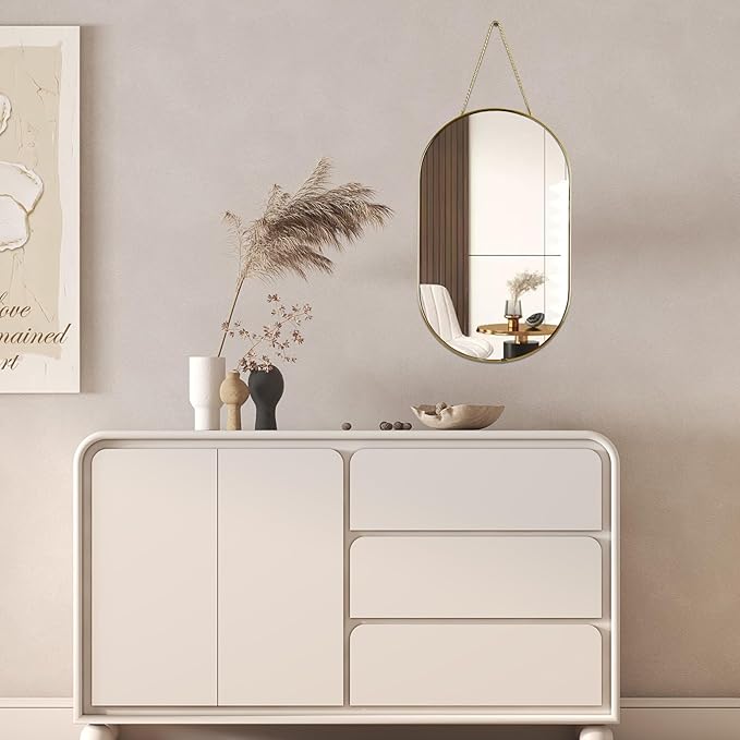 YCHMIR Oval Wall Mirror, Gold, Oval Shape, for Bathrooms and More (16x9.2 inch)