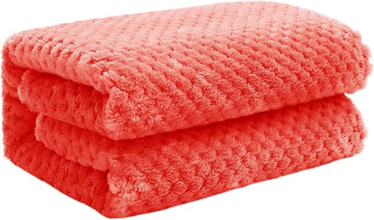 Exclusivo Mezcla Waffle Fleece Throw Blanket for Couch, Orange | Lightweight Soft Blanket for Sofa, Bed, Living Room, Plush Fluffy Throw for Home Decor, Travel, All Season, 40x50 Inches