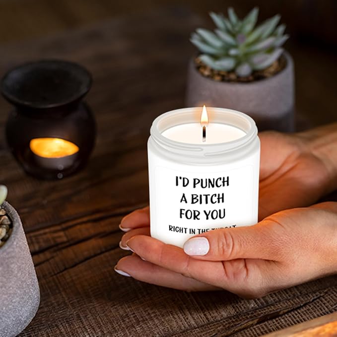 Homsolver Birthday Gifts for Women,Sister, Friend, Funny Perfect Anniversary, Christmas,Birthday,Valentines Day Gifts Ideas-I'd Punch A B for You Candles