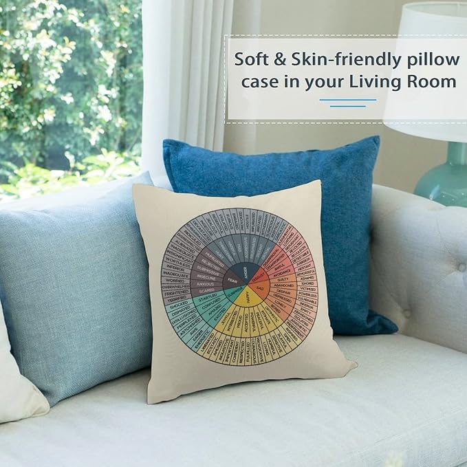 AIZAWA Wheel of Emotions Feelings Velvet Throw Pillow Covers Cozy Square Throw Pillowcases Home Decoration for Bed Couch Sofa Living Room Cushion Covers 18X18 White