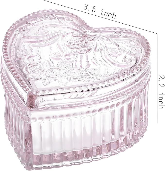 Gaolinci Crystal Glass Heart-Shaped Storage Box Embossed Jewelry Box Candy Box with Lid
