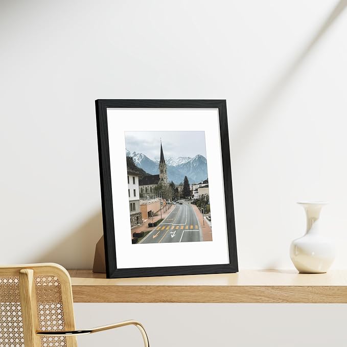 Vittanly 11x14 Picture Frames Set of 9, Black&Brown&Distressed White | Display Pictures 8x10 with Mat or 11x14 without Mat, Engineered Wood with Shatter Resistant Plexiglass, Gallery Photo Frames