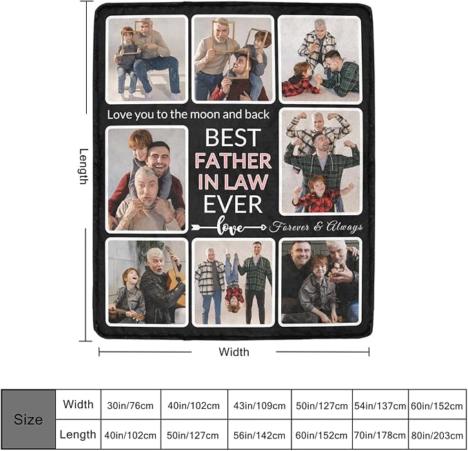 Custom Blanket with Photo, Make a Personalized Blankets with Picture, Customized Memories Souvenir Throws Gifts for Best Father-in-Law Ever, 8 Collage Made in USA
