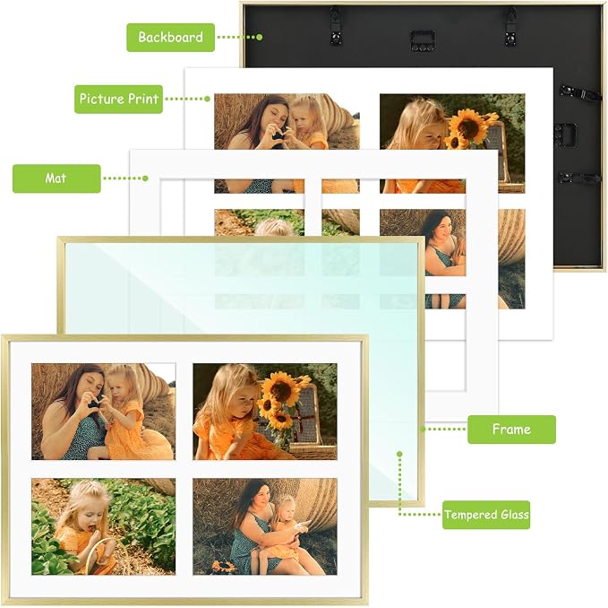 Golden State Art 12x16 Collage Frame w/Mat for 4 5x7 Photos Gold 1 Pack