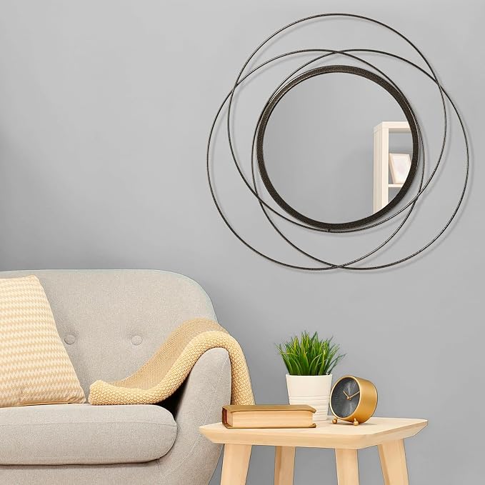 Circle Mirror for Wall with Iron Metal Wire Frame Wall-Mounted Mirror for Home Decor Living Room Bedroom Bathroom Entryway Large Brass 24" x 24"