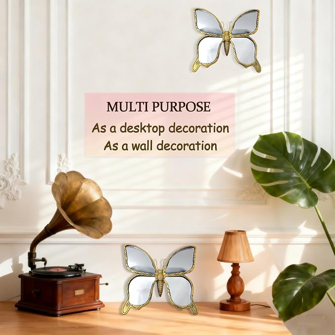 Gold Resin Butterfly Mirror Wall Decor, Vintage Insect Shaped Decor Mirror | Butterfly Shaped Accent Wall Mirror, Butterfly Mirror Wall Sculpture, Creative Home Decoration for Bedroom Balcony Corridor