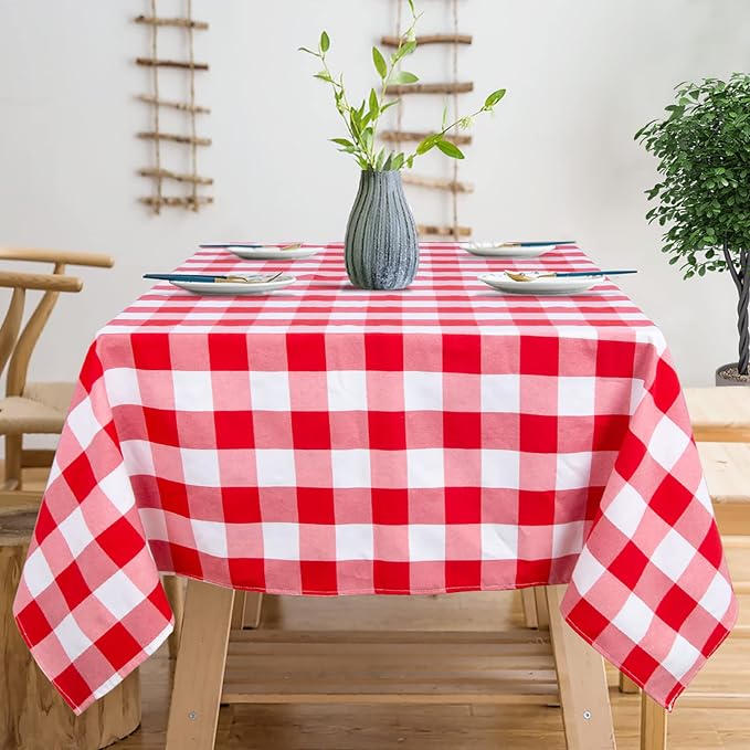 ShinyBeauty Checked Tablecloth Rectangle 54x80-Inch Red and White Buffalo Plaid Tablecloths Cotton Table Cover Gingham Table Cloths for Dining Rustic Lattice Tablecloth Buffalo Check Table Cloth