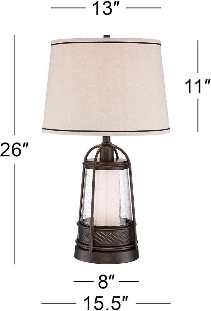Iron Hugh 26" High Table Lamp Bronze Brown Lantern Night Light LED