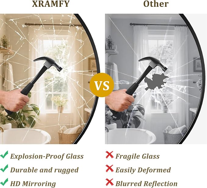 XRAMFY 42 Inch Round Black Metal Wall Mirror, Circle Mirror for Entryway | Stylish Circle Mirror for Bathroom, and Living Room Decor Matte Black Circle Wall Mirror