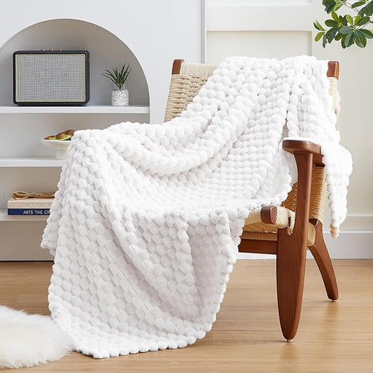 EXQ Home Gentle Soft Fleece Throw Blanket – Cozy Lightweight 3D Imitation Turtle Shell Jacquard Blanket for Couch Bed – All-Season Warm Fuzzy Flannel Blanket for Women Mom Her Gifts(60"x80",White)
