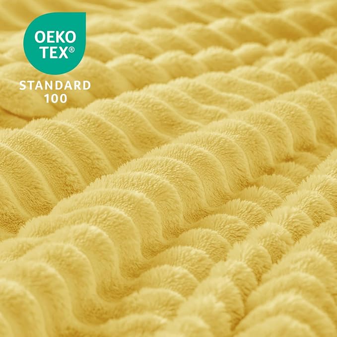 BEDELITE 3D Ribbed Light Yellow Fleece Throw Blanket for Couch, 50x60 Inch | Soft Warm Decorative Fluffy Blanket, Cozy Plush Lightweight Fuzzy Throw Blanket for Bed Sofa Home Room Decor, Gift for Women