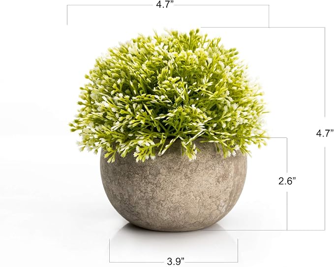 Velener White Mini Artificial Plant Topiary Ball Pot Set- Magnolia Flowers Cottagecore Decor Indoor Plant Shelf Home Office Small Desk Decorations Green Room Accessories Bathroom Kitchen Counter Aloe