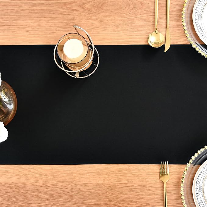 Faux Linen Table Runner Water Resistant 13 x 90 in, Black | Farmhouse Rustic Table Runners, Coffee Table Runner, Dresser Runners for Bedroom, Living Room, Kitchen, Dining, Party