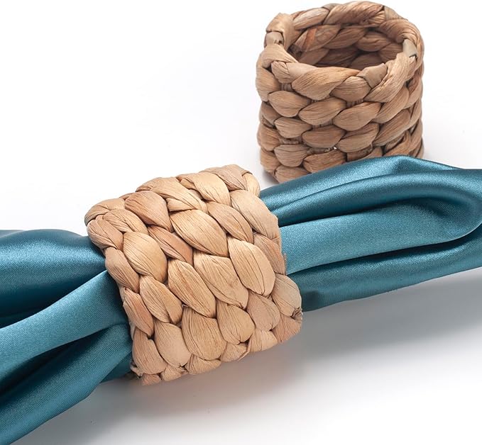 Napkin Rings Set of 24, Handmade Water Hyacinth Boho Napkin Rings, Rustic Farmhouse and Beach-Inspired Rattan Napkin Ring for Elegant Table Decoration, Perfect for Christmas Table Decor, Wedding Decor