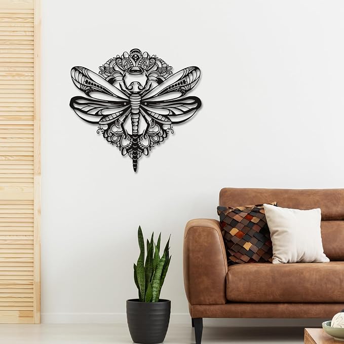 Rajukit Floral Dragonfly Metal Wall Art for Patio Garden | Elegant indoor outdoor decor weather resistant accent details perfect for patio garden living room premium dragonfly hanging