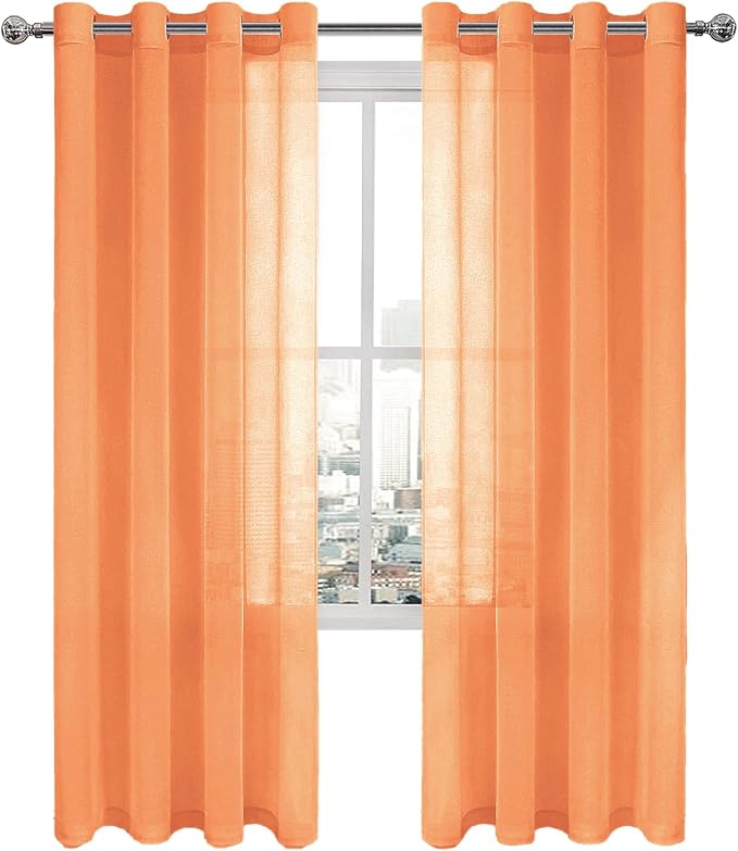 DWCN Sheer Curtains, Semi Sheer Grommet Window Curtains, Faux Linen Voile Sheer 84 Inches Curtains Drapes Treatment for Living Room Bedroom Set of 2 Panels 52 x 84 Inches Long, Sunset Orange
