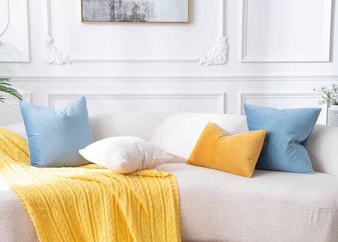 Throw Pillow Covers Set of 2 Velvet Cushion Covers 14x14,Light Blue