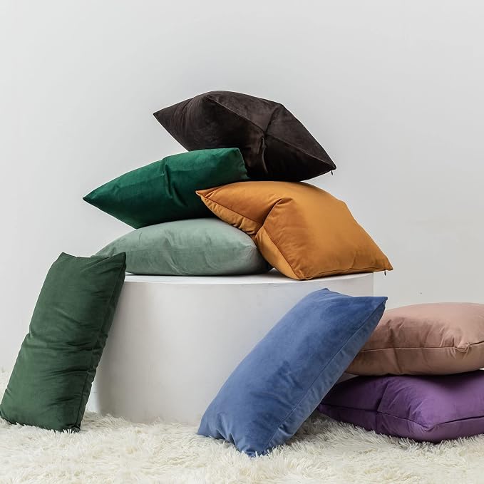 JUSPURBET 12x20 Lumbar Velvet Throw Pillow Covers Set of 2,Dark Green