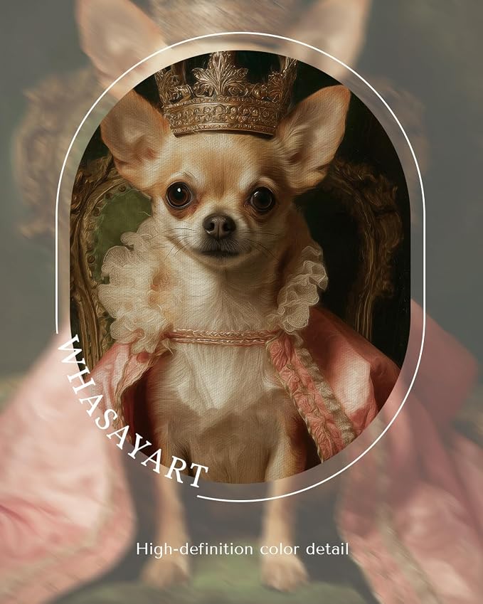 WHASAYART Vintage Gold Framed Royal Dog Portrait Canvas Wall Art | Victorian Style Chihuahua Wall Decor, Classic Pet Living Room Bedroom Home Office Decor, 13x16" Waterproof Canvas Painting