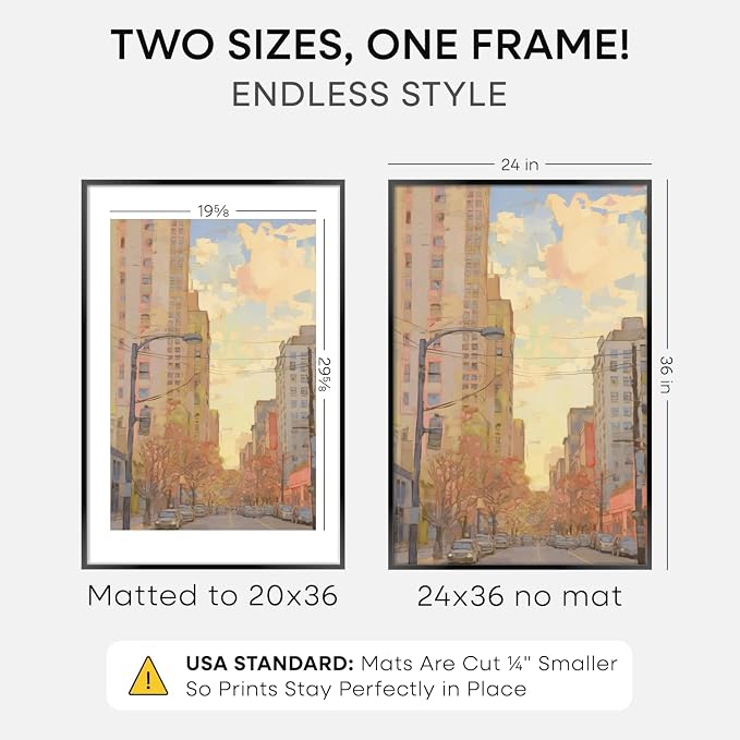 Homeforia 24x36 Black Poster Frame, High-End Metal, 20x30 Mat, Glass