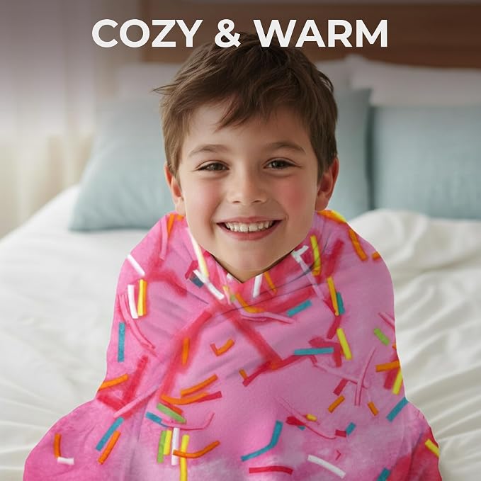 Zulay Kitchen Donut Blanket - Novelty Big Donut Blanket Adult and Kids - Premium Soft Flannel Round Pink Glazed Round Blanket for Indoors, Outdoors, Travel, Home 285 GSM - 47 Inches