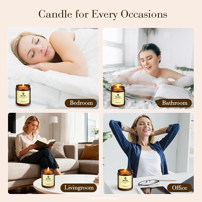 Scented Candles, Lavender Eucalyptus Candles, Soy Wax Candle, Stress Relief and Relax Aromatherapy Candles for Home Bathroom Gift for Women Birthday Christmas, 7OZ