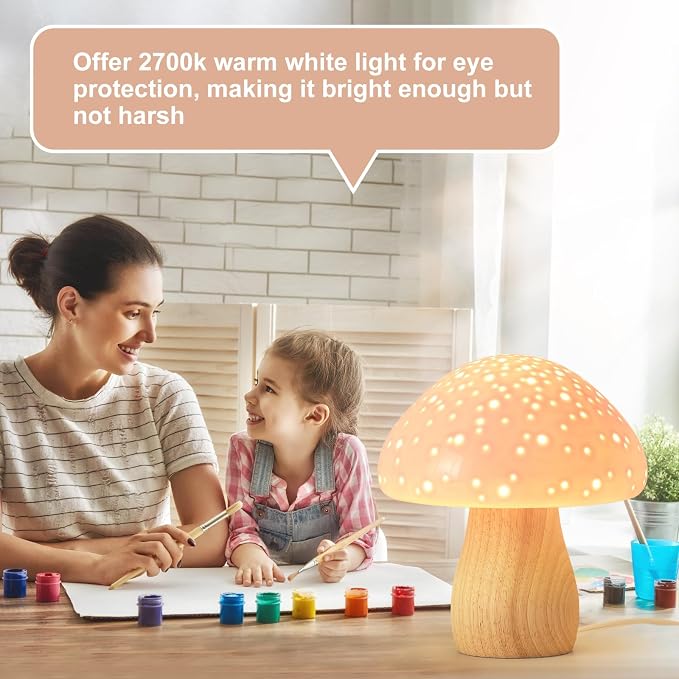 BOHON Mushroom Lamp Ceramic Bedside Table Lamp, Pink