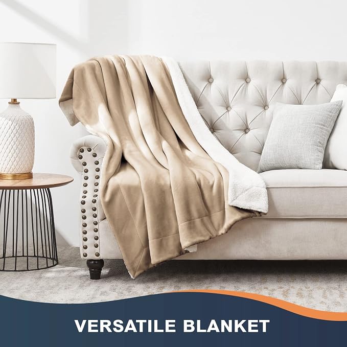 Walensee Sherpa Fleece Blanket (Queen Size 90”x90” Taupe tan) Plush Throw Fuzzy Super Soft Reversible Microfiber Flannel Blankets for Couch, Bed, Sofa Ultra Luxurious Warm and Cozy for All Seasons