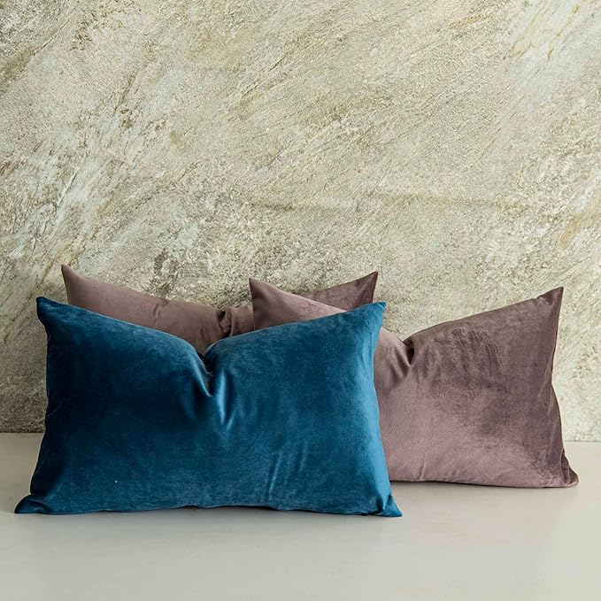 Mulberry Decorative Velvet Throw Pillow Covers 26x26 inch Set of 2 with Zipper Luxury Soft Solid Square Cushion Covers Case for Sofa Couch Bed Living Room