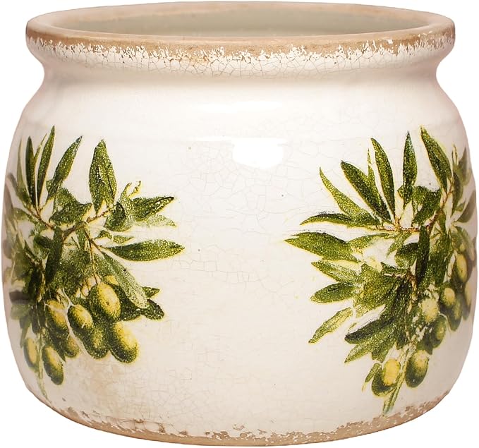 Olive Ceramic Planter, Italian Mediterranean Flower Pot for Indoor Plants | 6.29" Tuscan Vase & Plant Pot with Drainage, Amalfi Coast Style Kitchen Home Decor Gift, Olive Green