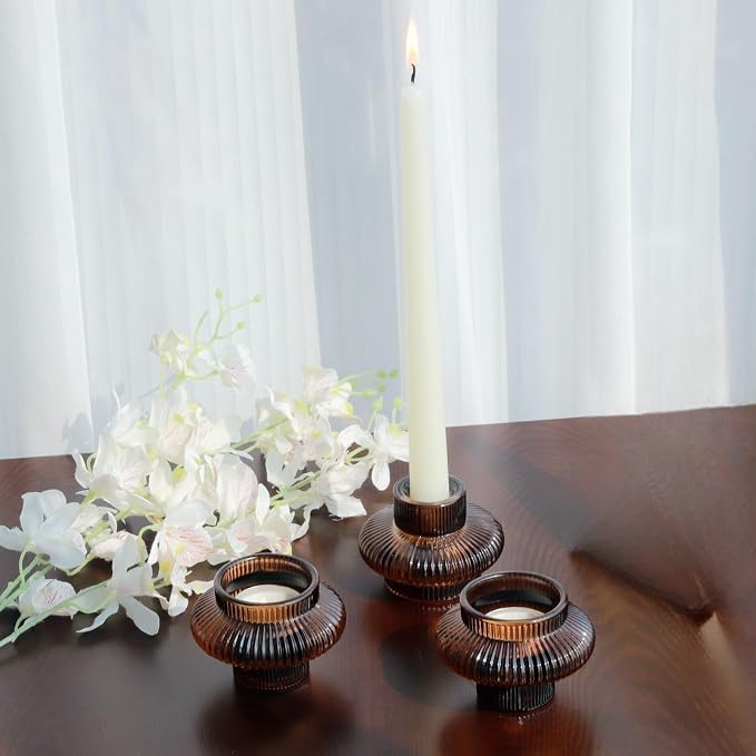 VOHO 6pcs Brown Candlestick Holders, Fall Amber Candle Sticks Holder Decor