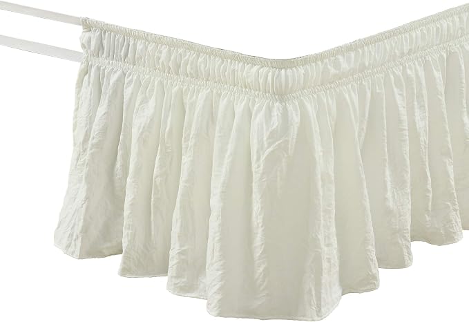 Lush Decor Ruched Ruffle Elastic Easy Wrap Around Bed Skirt Single Twin/Twin XL/Full Ivory - Twin Bed Skirt - Dust Ruffle - Cream Bedskirts