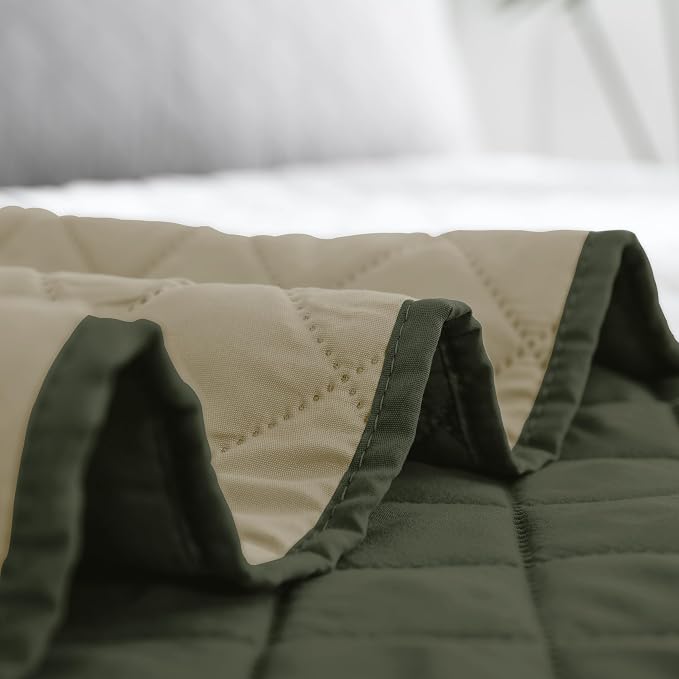 Easy-Going Reversible Quilt Set California King, Bedspread with 2 Shams | Army Green/Beige, Machine Washable Lightweight Bed Comforter, 1 Quilt + 2 Pillow Shams, All-Season Coverlets