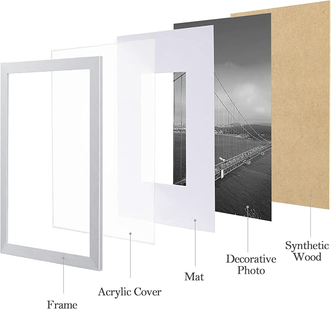 eletecpro Picture Frames Set of 9, 12x12 in, Acrylic Cover, Silver | Display Photo 8x8 with Mat or 12x12 without, Square Gallery Collage, Wall Mount, Minimalist Home Decor, Engineered Wood