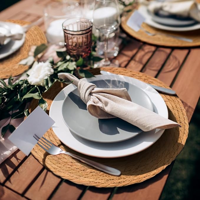 BAVIFY 13" Round Woven Placemats Set of 8, Plate Chargers for Dining Table | 13 Inch Place Mats Set of 8, Wicker Chargers for Dinner Plates, Boho Farmhouse Rustic Table Mats for Dining Table Decor